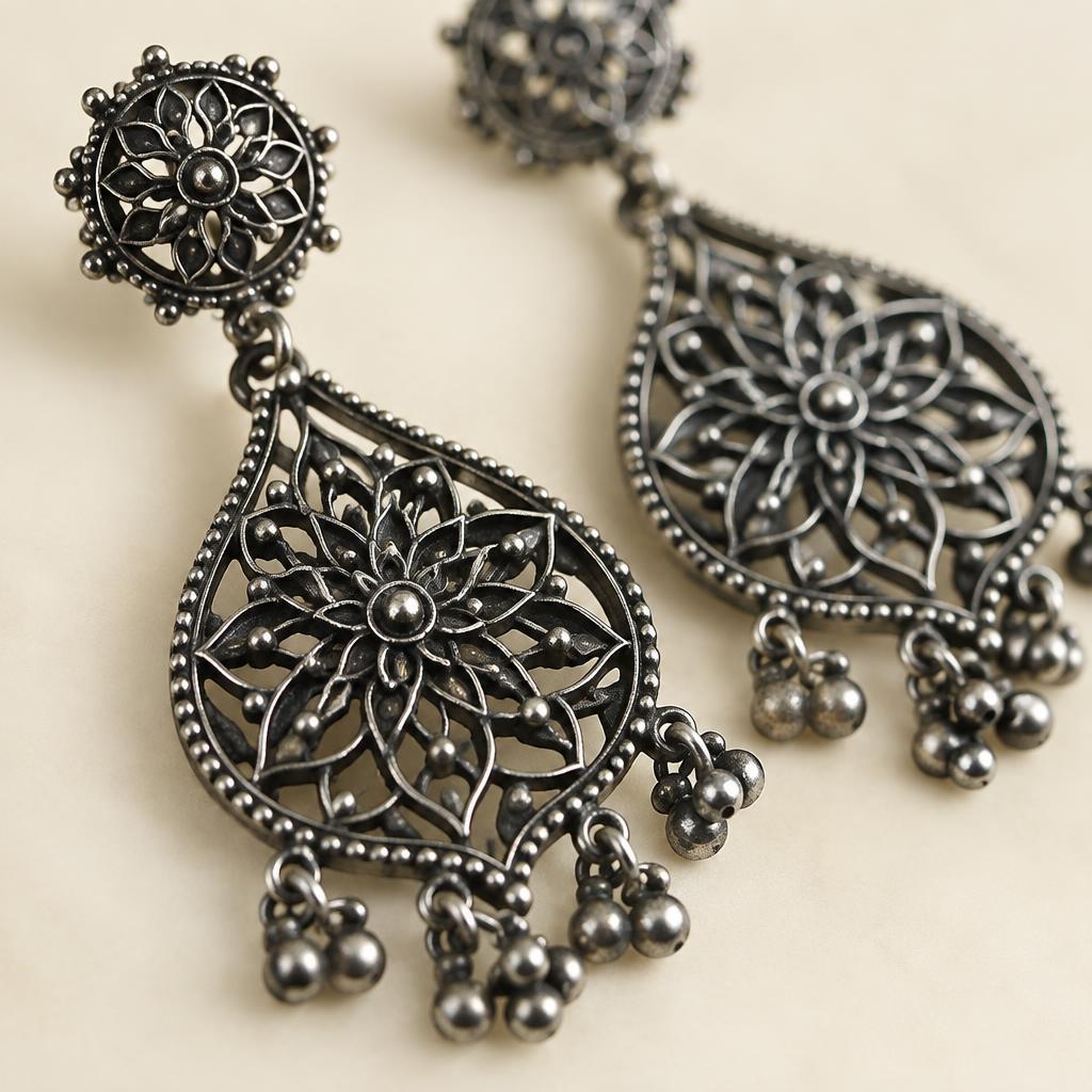 Rangoli Filigree Drops — finish and detail